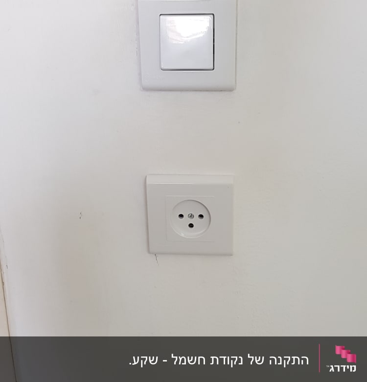 שקע חשמל ומתג על קיר לבן